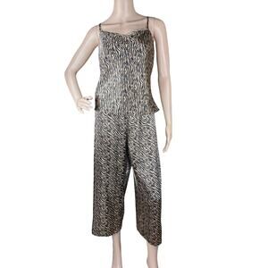 Cruz Animal Print Satin 2-Piece Set Cami & Wide Leg Pants Size L Mob Wife